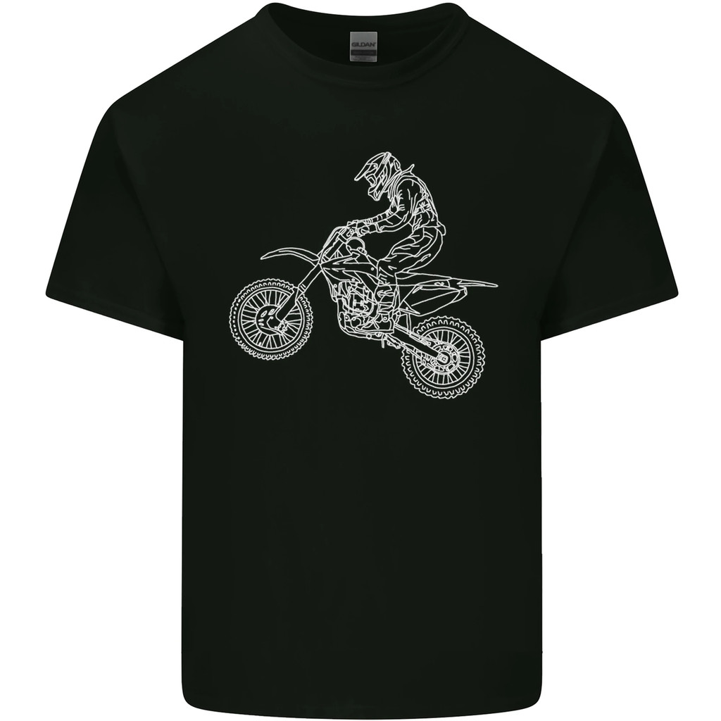 Motocross Line Drawing Dirt Bike Motox เสื้อยืดลําลองแฟชั่นตลก