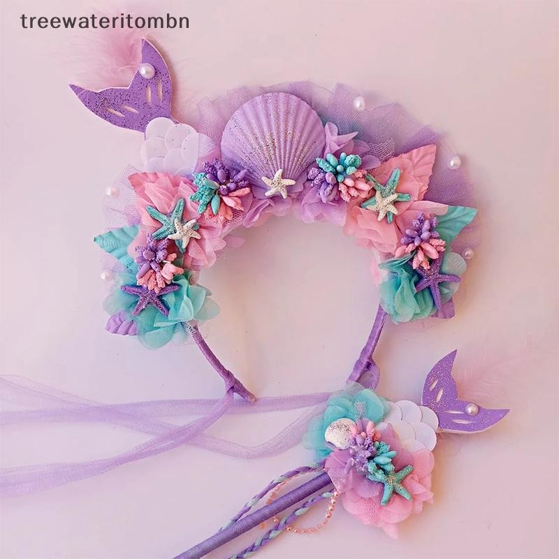 Tt สีม่วง Mermaid Headpiece เด็กผม Hoop เลื่อม Fairy Princess Angel Wand Sticks เด็กแต่งตัวอุปกรณ์เสริม Headdress mbn