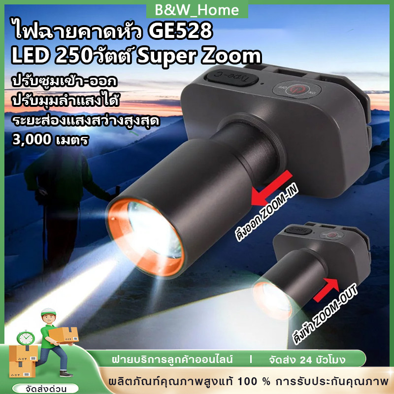 Ipx4 กันน้ํา 3 โหมดแสง Zoomable Type-c ชาร์จไฟหน้าSuper Bright LED Multi-function ไฟหน้าแบบพกพาสําหรับCampingเดินป่าซ่อม
