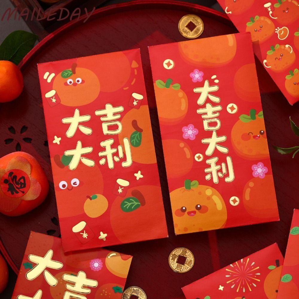 Maile 6 ชิ้นมังกรปี Hongbao, Gilding Craft Profit เป็นปีปิดผนึก, 2024 นูนปีซองจดหมายกระดาษแวววาวสามมิติตรุษจีน