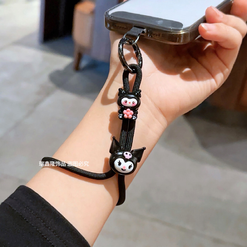 น่ารักคุโรมิถักโทรศัพท์เชือกเส้นเล็กสายคล้องมือกรณีโทรศัพท์มือถือสากลสายรัดข้อมือคีย์คอร์ด