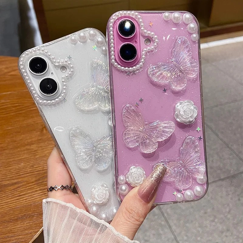 3Dผีเสื้อGlitterสําหรับiPhone 17 Pro Max17 Air16 14 15 Plus 13 12 11 Pro Max X XR XS Max 7 8 Plus X Xs 2020 กันกระแทกเงาGlitterกรณี