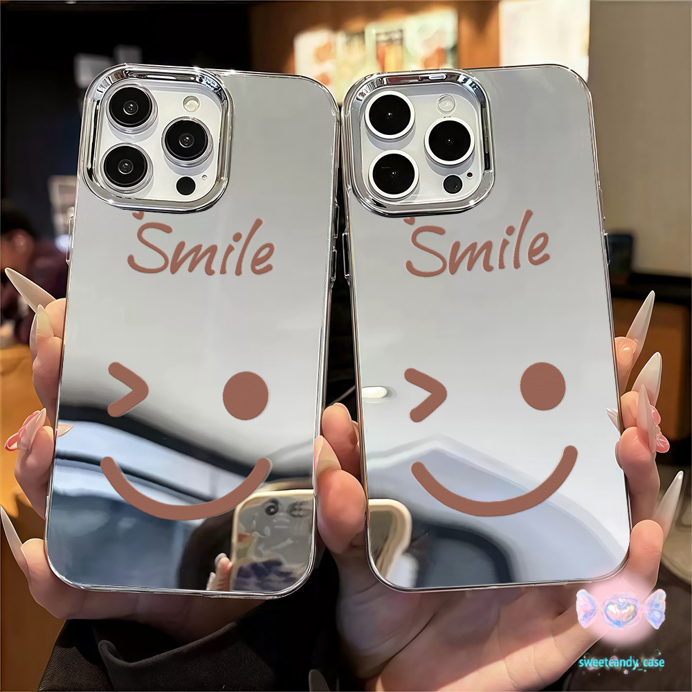 👑จัดส่งในพื้นที่👑 เคสแบบกระจกมิเรอร์ หน้ายิ้มน่ารัก นิพจน์กระพริบ สําหรับ IPhone16 15 14 13 11 7 8plus Pro Promax XR XS