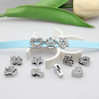 1 PC Silver Shiny Rhinestone สร้อยข้อมือหนังสไลด์ตัวอักษรดิจิตอล Y2K สร้อยข้อมือเครื่องประดับ DIY ปลอกคอสัตว์เลี้ยง