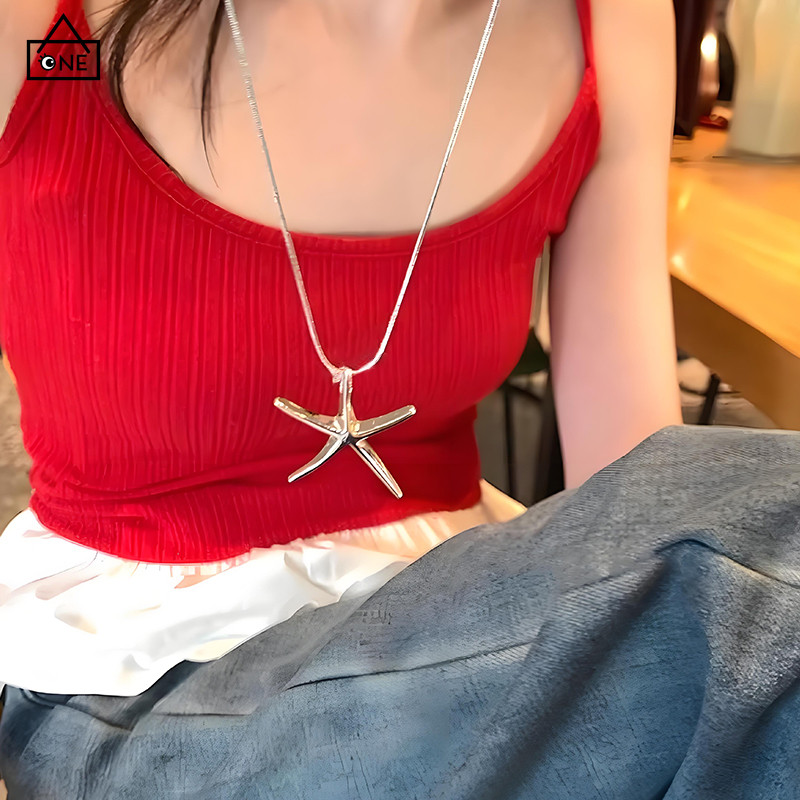 COD❤️สร้อยคอจี้ปลาดาวสีเงินY2Kหวานสไตล์เกาหลีแฟชั่นโซ่ไหปลาร้าละเอียดอ่อนเครื่องประดับผู้หญิง-a.one - รูปที่ 6