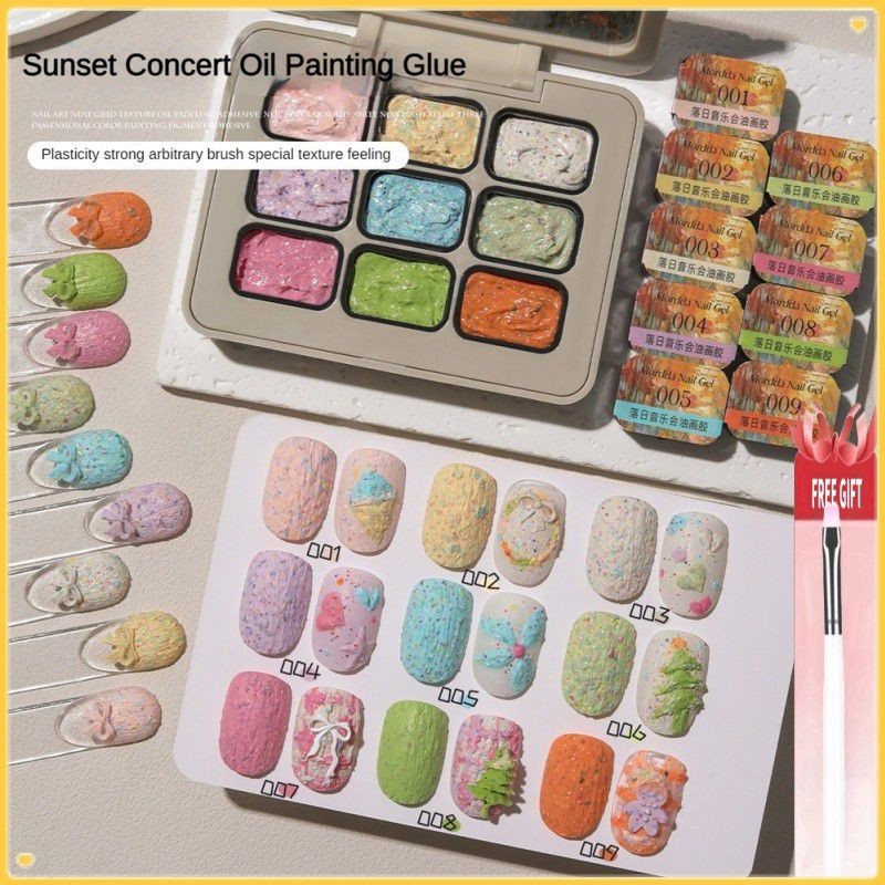 [ของขวัญฟรี]Moda ใหม่ 9-ตารางภาพวาดกาว Sunset Concert Texture ฟรีล้าง 3d Rubbing Powder Relief กาว