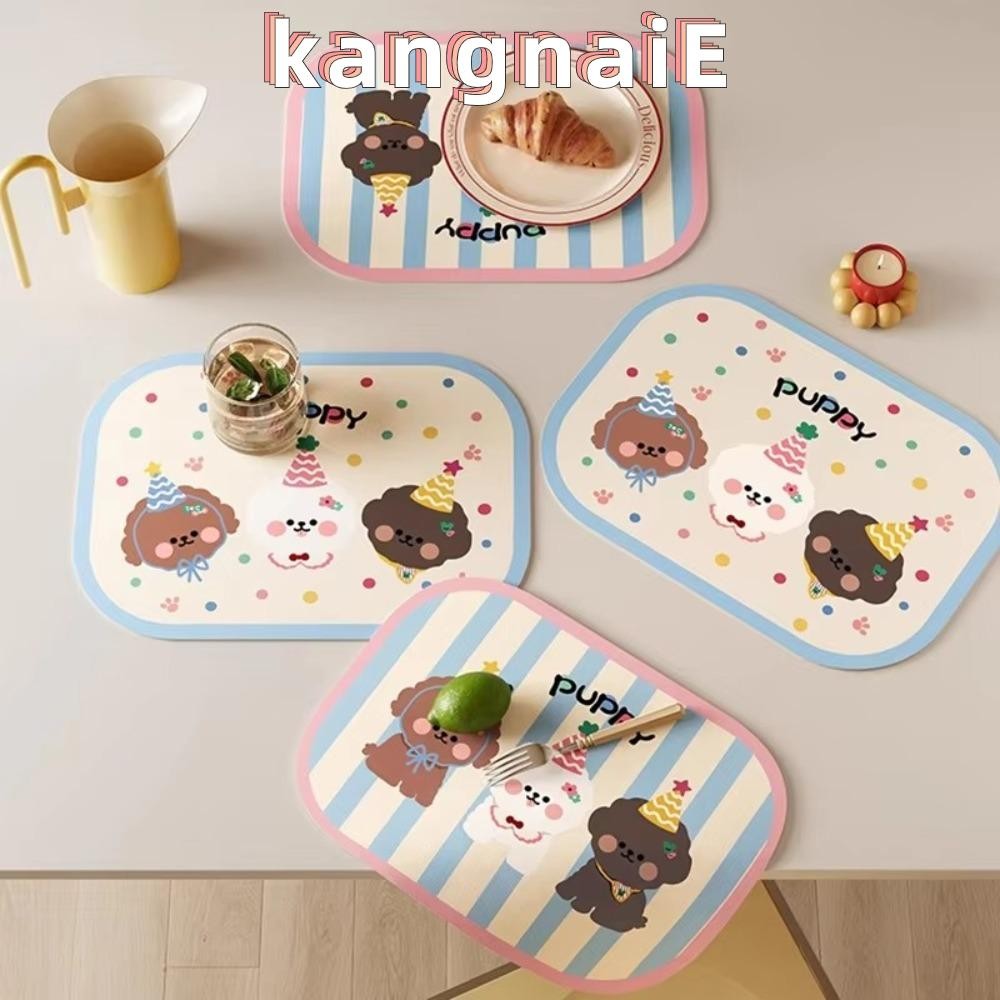 KANGNAI ที่รองแก้ว, แผ่นรองโต๊ะรับประทานอาหารกันลื่นแบบหนัง, แผ่นรองครัวกันน้ําลายการ์ตูน