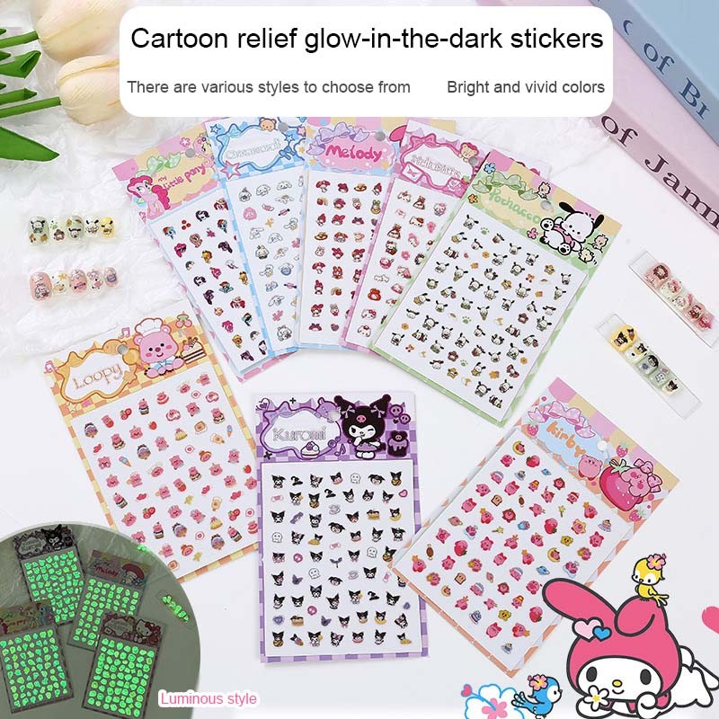 chictrendChildren 3D Nail Art Stickers Sanrio Fluorescent Stickers Cartoon Cute Nail Stickers