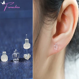 พร้อมส่ง ต่างหูพลาสติก ต่างหูสตั๊ด ตุ้มหูแบบใส รูปดาว หัวใจ ดอกไม้ โบว์ แพ้ง่ายใส่ได้ 1 คู่พร้อมแป้น