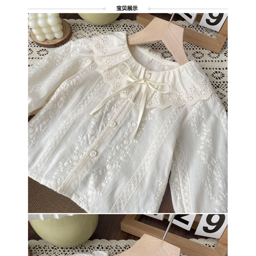 ฤดูใบไม้ผลิและฤดูใบไม้ร่วง เสื้อเชิ้ตคอปกลูกไม้สำหรับเด็กผู้หญิง เสื้อแขนยาวสำหรับเด็ก เสื้อเบสสำหรับเจ้าหญิง - รูปที่ 6