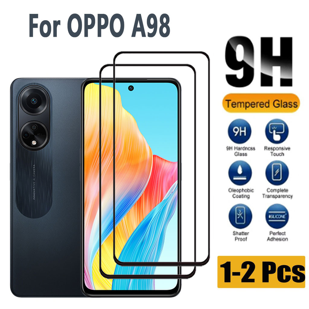 1-2 ชิ้นกระจกนิรภัยสําหรับ OPPO A98 5G ป้องกันหน้าจอสําหรับ OPPO Reno8 T 8Z 7Z 6Z 5Z 8T 8 7 Pro 6 5 