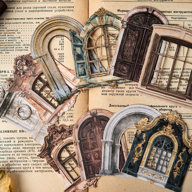 Journamm 20pcs Vintage Hollow การ์ดสติกเกอร์แพ็คประตูหน้าต่างธีม Handmade ตกแต่ง Junk Journal สมุดภา