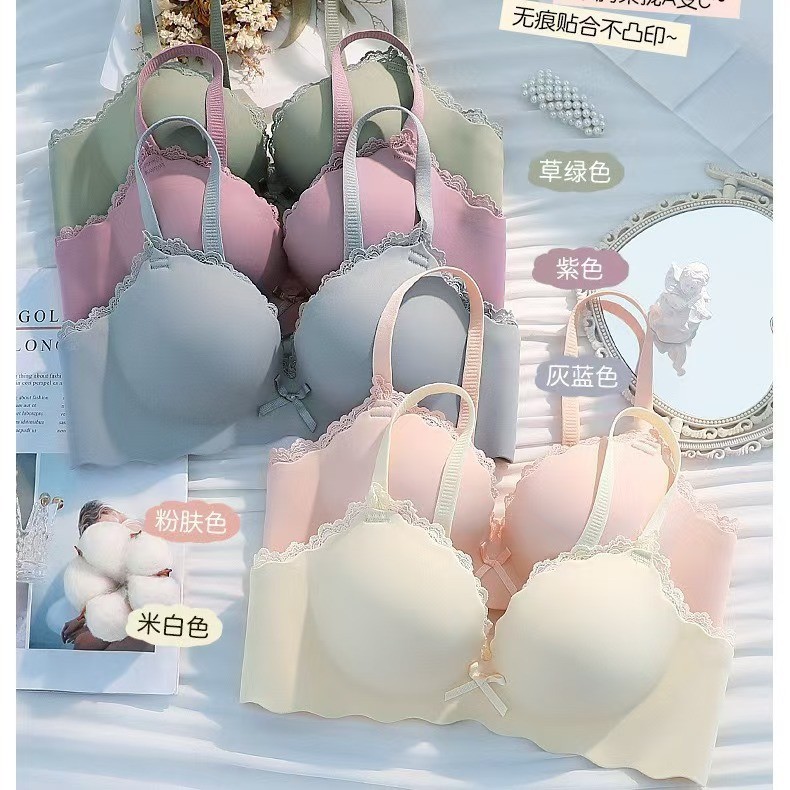 บราลูกไม้เซ็กซี่ไร้รอยต่อสำหรับผู้หญิง บราปรับได้แบบ 3D ยกกระชับไร้สาย ป้องกันการหย่อนคล้อย