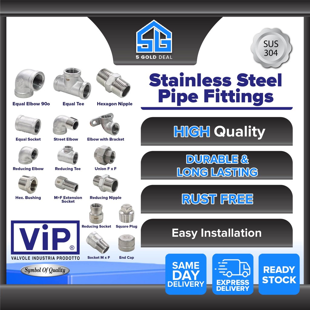ViP 1 "SUS 304 สแตนเลสสตีลท่อ Equal Elbow Street ข้อศอกลดข้อศอก Equal ลด Tee Equal ซ็อกเก็ต