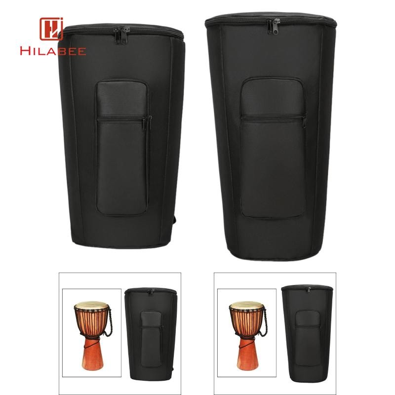 [hilabee] Djembe Drum Bag African Drum Carry Case สีดํากันน้ํา Breathable เครื่องดนตรีอุปกรณ์เสริมกั