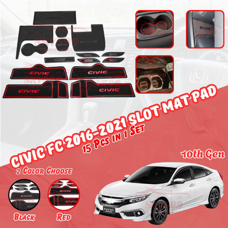(มีโลโก้) CAR SLOT MAT - HONDA CIVIC FC Red Lining Slot Mat