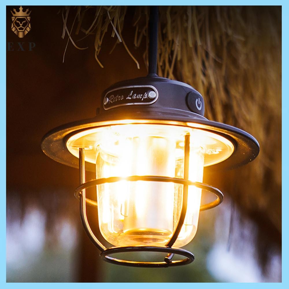 [explosion1.th] LED Warm Light Vintage 200LM ไฟตั้งแคมป์แบบพกพา Stepless Dimming Type-C USB ชาร์จสําหรับเดินป่าตกปลาฉุกเฉิน
