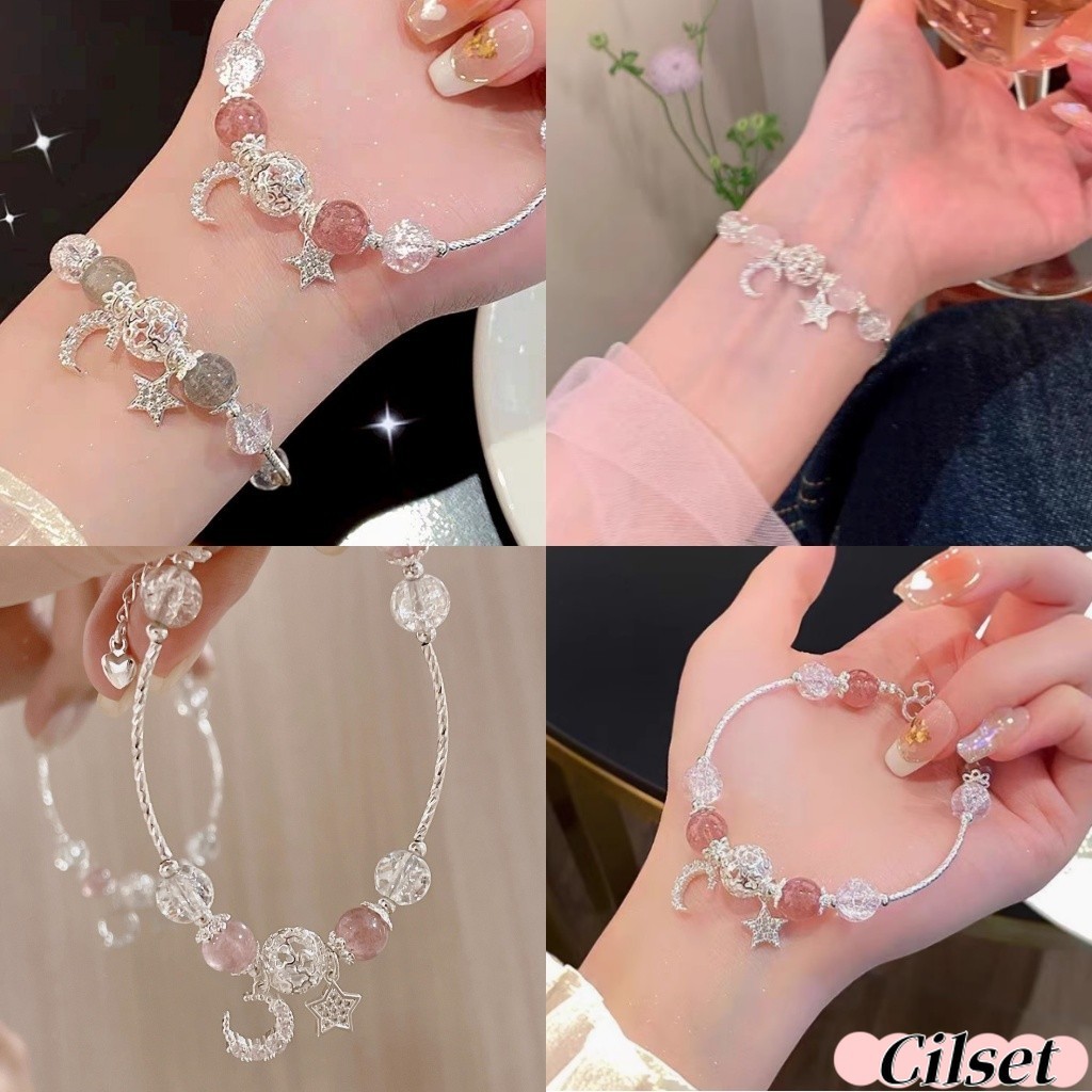 Cilset🛒พร้อมส่ง🎀 สร้อยคอมือ แต่งโซ่ลูกปัด ลายพระจันทร์กับดาว /BRL-7