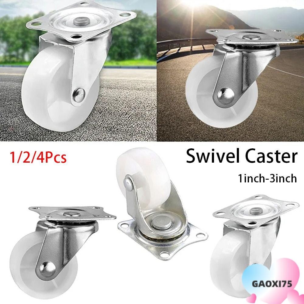 GAOXI75 1/2/4 ชิ้นล้อ, 360 องศาสีขาวไนลอนยางเฟอร์นิเจอร์ Roller, ทนทาน 1/1.25/1.5/2/2.5/3 นิ้วเฟอร์นิเจอร์รถเข็น Heavy Duty หมุนล้อ