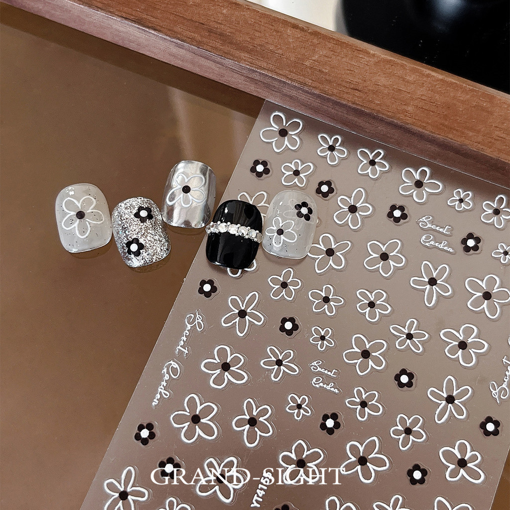ร้านไทย🌷 สติกเกอร์นูน5D เกาหลี เหมือนเพ้นท์เจลนูน ดอกไม้ ตกแต่งเล็บ สติกเกอร์เจลลี่ สติ๊กเกอร์ติดเล็บ