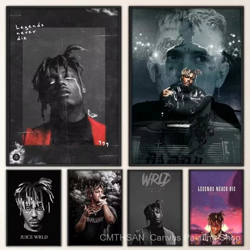 โปสเตอร์ฮิปฮอป Juice WRLD โปสเตอร์แฟนซี สติ๊กเกอร์ติดผนังสำหรับห้องนั่งเล่น บาร์ ภาพวาดตกแต่งวินเทจ
