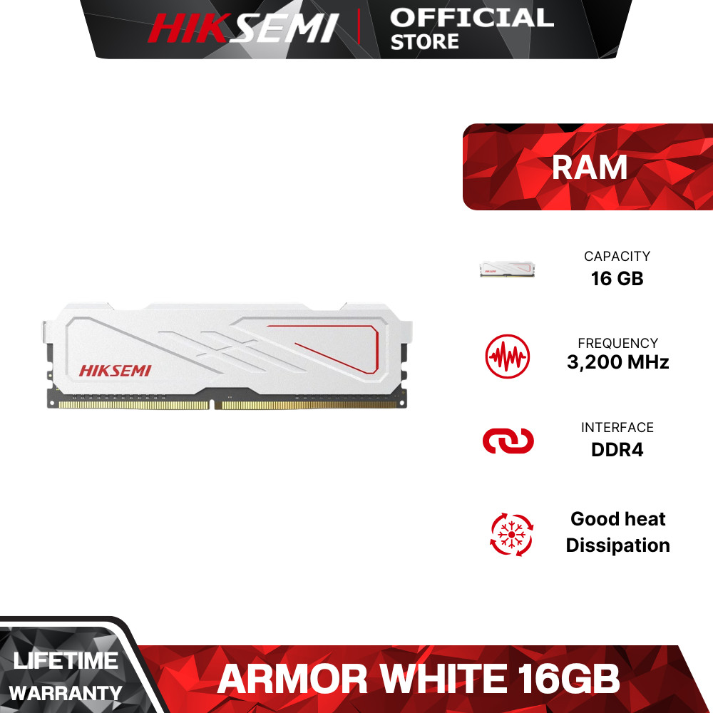 HIKSEMI RAM ARMOR SERIES UDIMM 16GB (WH) DDR4 3200MHz (HSC416U32E2 16G)