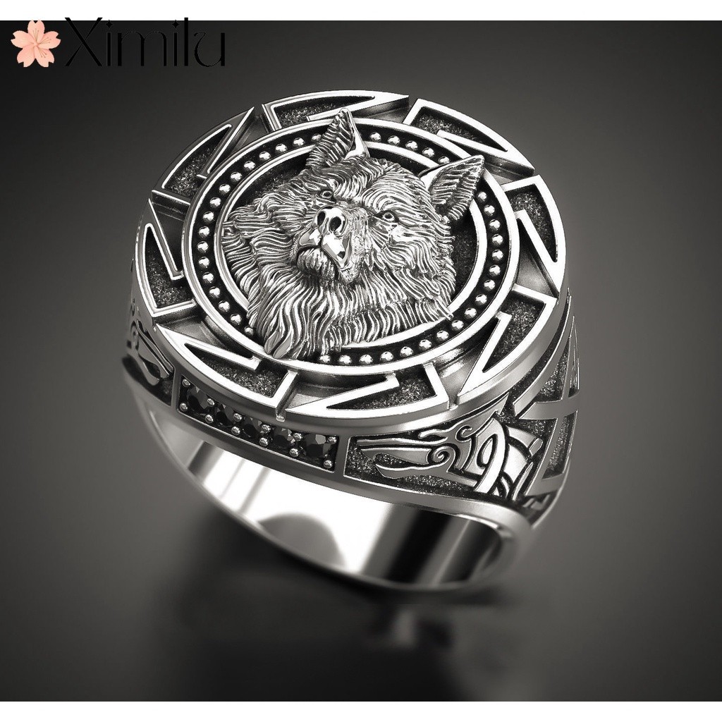 ❤ Domineering Wolf Totem Myth Thai Silver Wolf Ring เครื่องประดับ Unisex