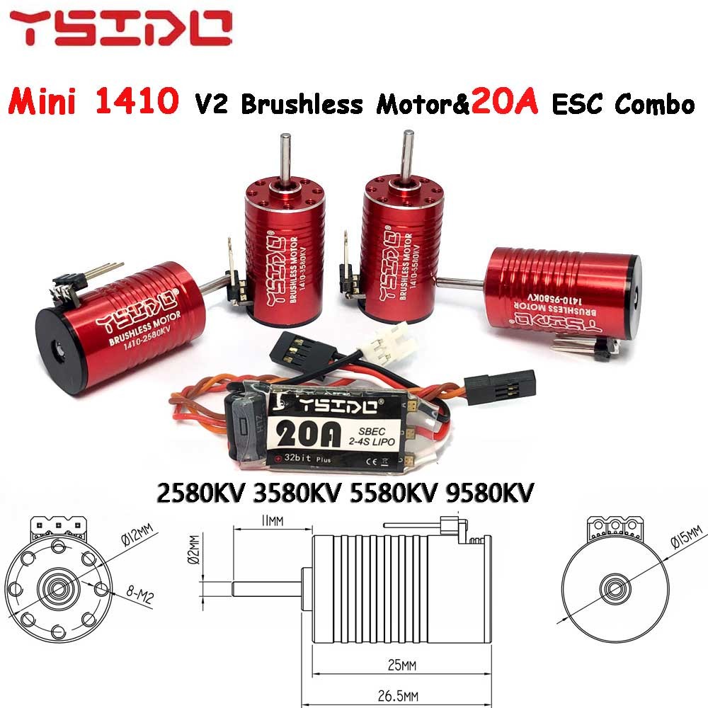 YSIDO Mini 1410 V2 มอเตอร์ไร้แปรง 2580KV 3580KV 5580KV 9580KV w/ 20A ESC Combo สําหรับ Kyosho Mr03 P