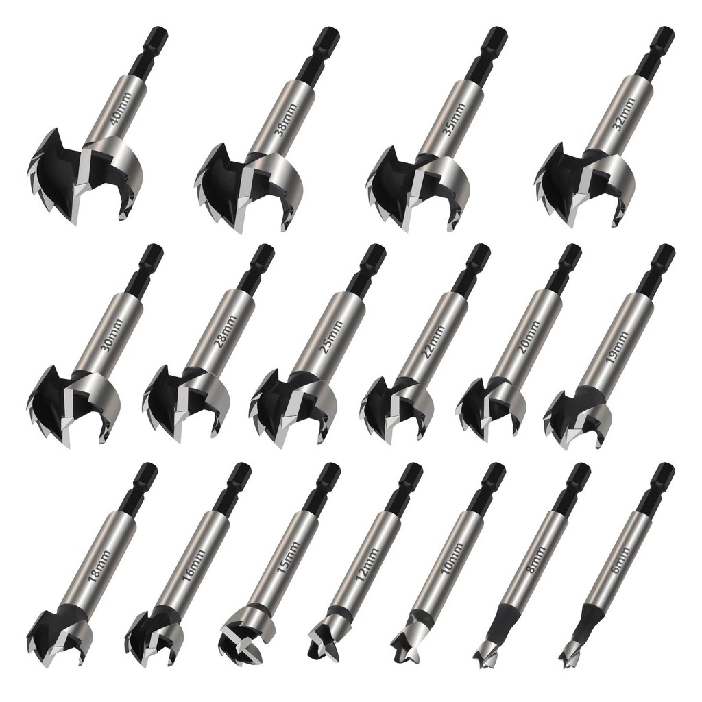 Versery 1 PC 6-40 มม.Forstner เครื่องมืองานไม้รูเลื่อยบานพับน่าเบื่อดอกสว่าน 1/4 "(6.35 มม.) Hex Shank เครื่องตัดเหล็กคาร์บอนสูง