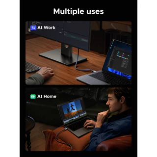 UGREEN USB3.1 Gen2 10Gbps 1M Bulit ในชิป E-Marker USB-C ถึง USB-C 240W สายชาร์จข้อมูลเปลือกอลูมิเนียม Braided Space Grey