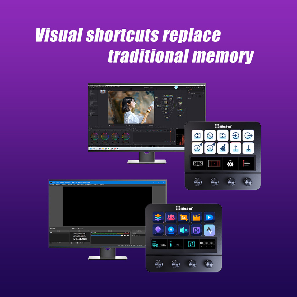 Mbox N4 Stream Deck พร้อมลูกบิด Mirabox StreamDeck ปุ่ม LCD เนื้อหาสด Creation Controller มินิปุ่มกด Custom Stream Dock ของขวัญ