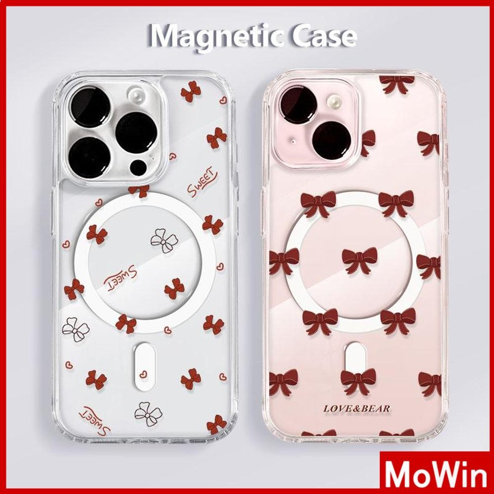 Mowin - เคส iPhone 16 Pro Max iPhone 11 อะครีลิกใสแม่เหล็กแข็งแรง โครงแข็ง TPU นิ่ม กันกระแทก มีโบว์ iPhone 14 13 Pro max 12 Pro Max 11 XR XS 7 8Plus max XS XR