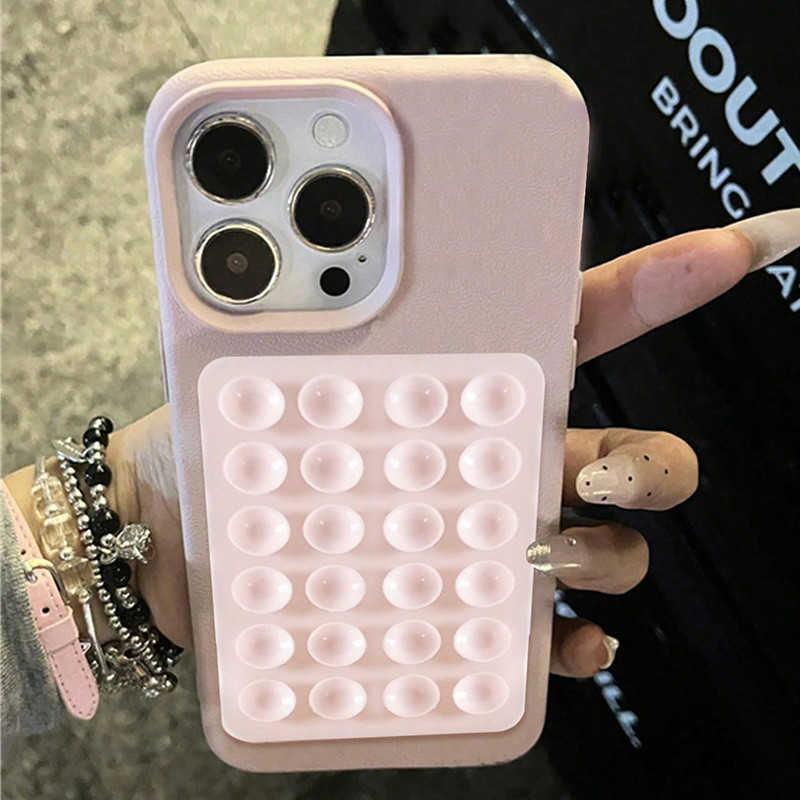 หรูหรา 3D ถ้วยดูดขาตั้งหนังสําหรับ iPhone 17 16 15 14 13 12 11 Pro Max Plus 16E XR XS Max INS สไตล์ลิ้นจี่กันกระแทกนุ่มฝาครอบป้องกัน