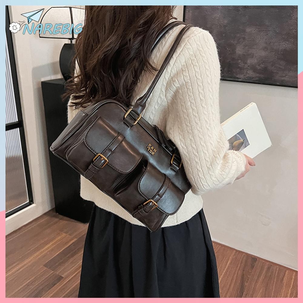 Boston Tote Bag กระเป๋าสะพายข้าง PU Leather หนังนิ่ม กระเป๋าถือ สไตล์เกาหลี จุของได้เยอะ กระเป๋าสะพายไหล่ลําลอง ผู้สื่อสาร