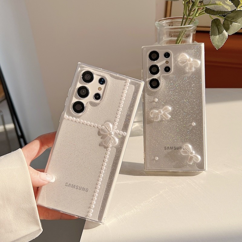 Pearl Bow สําหรับ Samsung Galaxy S26 S24 S23 S21 FE A26 A36 A56 S25 S22 Note 10 Plus 20 Ultra A14 A24 A34 A54 A15 A35 A55 A16 A52 A53 A52s 5G
