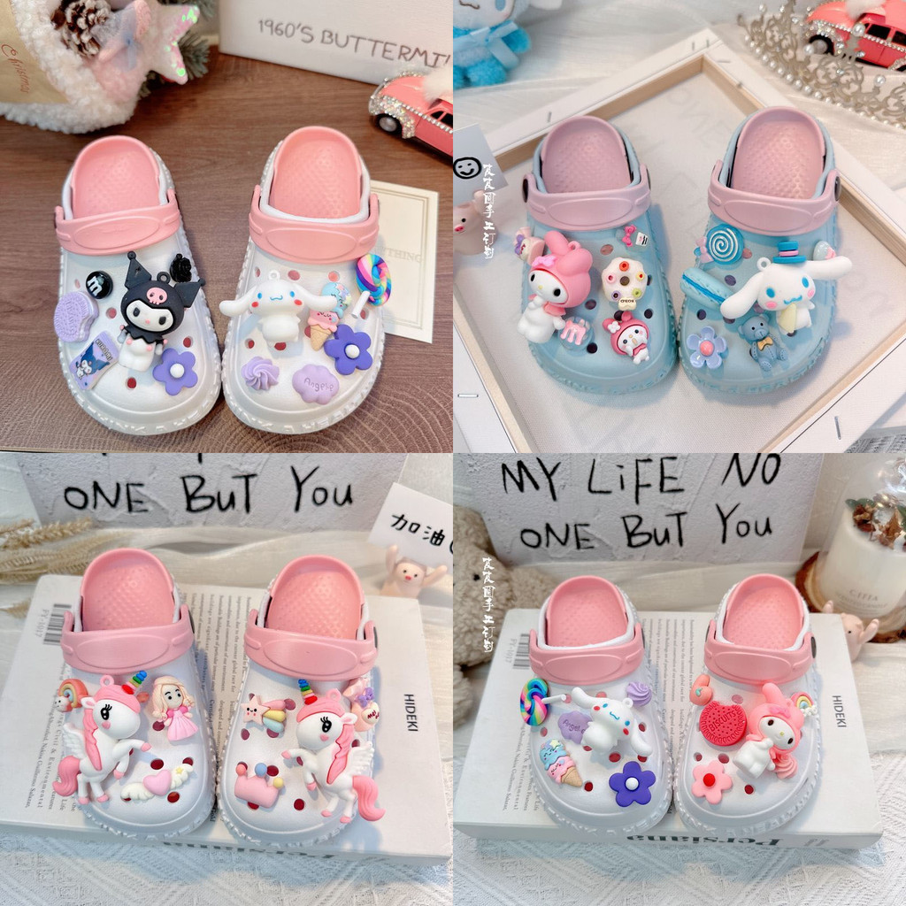 Sanrio เด็กน่ารักพื้นนุ่มกันลื่นสวมใส่ด้านนอก Crocs kuromi รองเท้าแตะกันน้ํากันลื่นพื้นนุ่มหนา