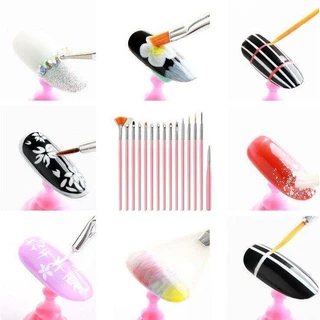 SZX 15Pcs ศิลปะเพ็นท์เล็บกันแดดพู่กันเจลชุดUVเจลเล็บ คริสตัลแบนวาดภาพวาดปากกาแกะลายเล็บเครื่องมือ
