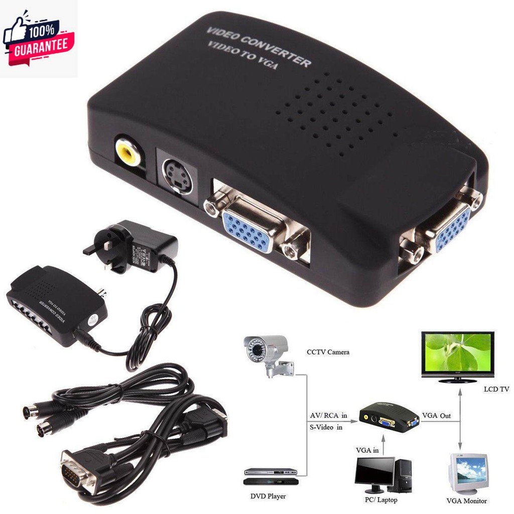 ตัวแปลงสัญญาน Box AV TO VGA Converter AVเหลือง/ Svideo to VGA สีดำ