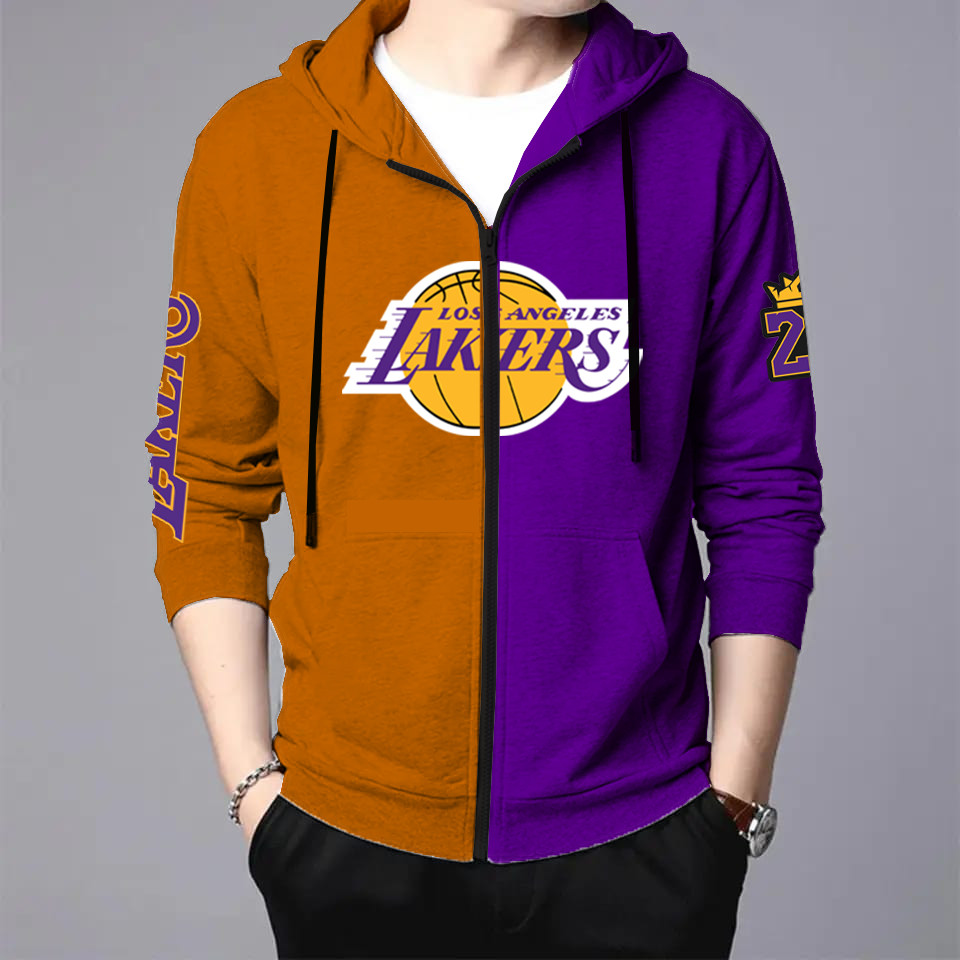 Zipper Hoodie Combine Jacket Bigsize Lakers NBA Basketball Team Los Angles Lakers Size S-6XL