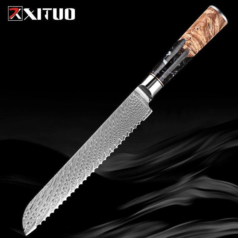 Bread Knife 8-inch Serrated Knife Japanese Steel Damascus Bread Knife Serrated Cake Knife Bread Cutt