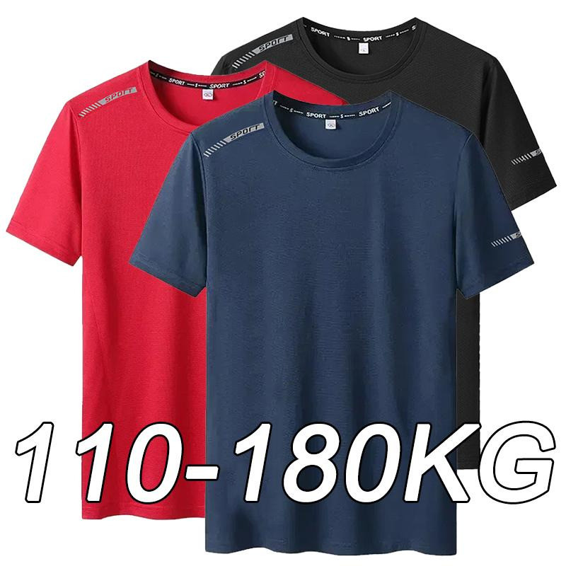 ขนาดบวกขนาดใหญ่เสื้อยืดผู้ชาย110-175กิโลกรัม5เอ็กแอล 6เอ็กแอล 7เอ็กแอล ระบายอากาศแห้งเร็วประเดิมเสื้อผ้าขนาดใหญ่คอกลมแขนสั้นกีฬาเสื้อยืดขนา