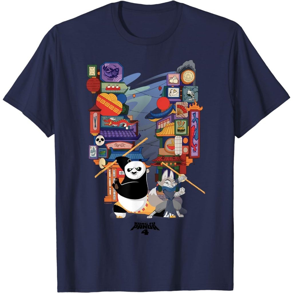 เสื้อยืด DreamWorks Kung Fu Panda 4 Po & Zhen เสื้อยืดแฟชั่นสําหรับผู้ชาย