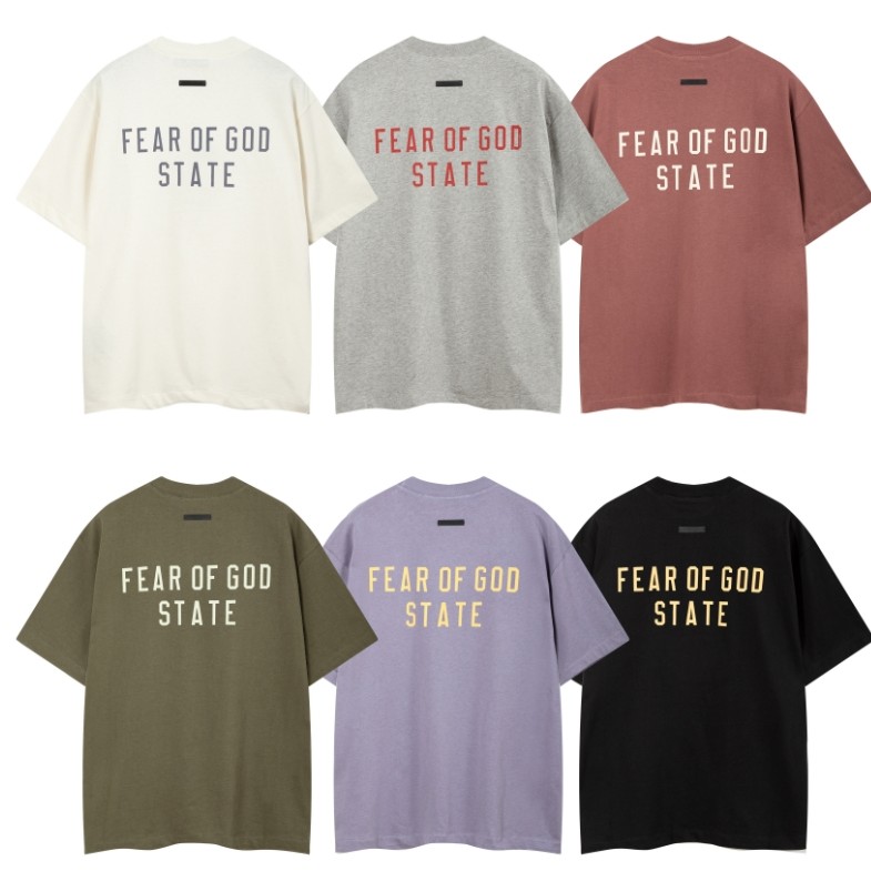 พร้อมสต็อก หมอก เส้นคู่พื้นฐานใหม่ด้านหน้าและด้านหลังหลวมจดหมายพิมพ์ผ้าฝ้าย 100% เสื้อยืดคอกลมแขนสั้น