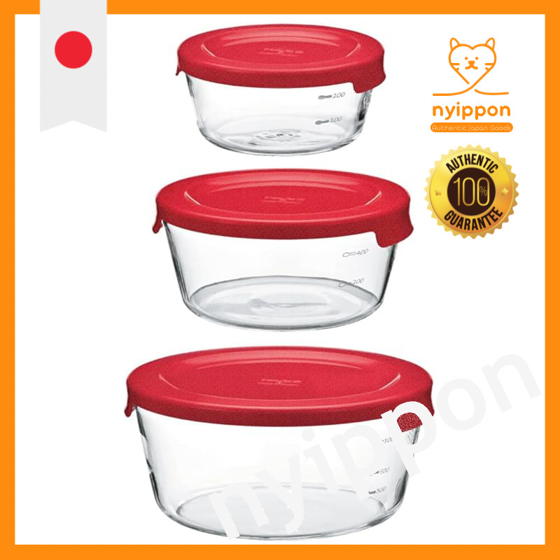 HARIO Glass Storage Container Set 3pcs S M L Heat Resistant MST-3018-R Japan