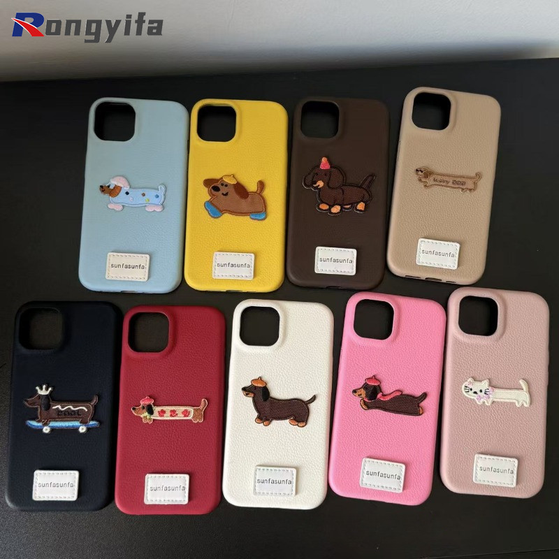 สไตล์เกาหลีดัชชุนสุนัขหนังเคสโทรศัพท์สําหรับxiaomi 15 Pro 14 Pro 13 Pro 12 12X 12S Poco X6 X5 F6 F5 Pro F3 F2 Pro X3 GT X2 5G 4Gปลอกนุ่มการ์ตูนปักลูกสุนัข