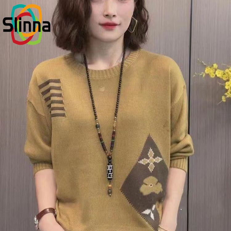 เสื้อกันหนาวผู้หญิง ใหม่แฟชั่นสบายๆรอบคอถักเสื้อกันหนาวหลวมและอเนกประสงค์พิมพ์เสื้อสไตล์ การทําตัวให้ผอม สูงสุด