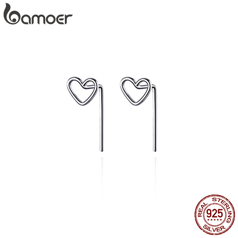 Bamoer 925 เงินสเตอร์ลิง Sliver ต่างหู Love Design ของขวัญเรียบง่ายสําหรับผู้หญิง VSE183-A