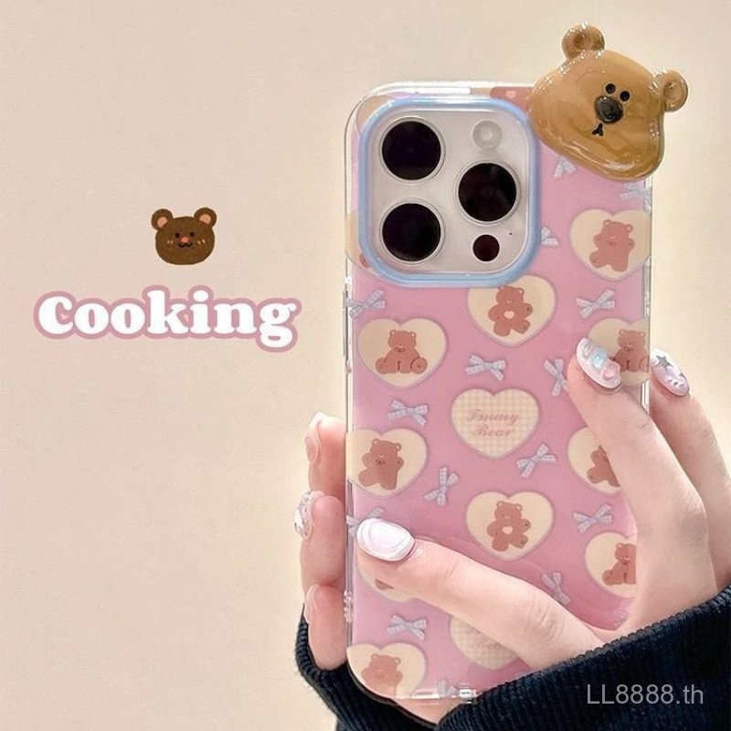 เคสโทรศัพท์มือถือสำหรับ iPhone สีชมพูรูปหัวใจหมีโบว์16/15Promax/14รุ่นใหม่13/12/11pro เฉพาะกลุ่ม xsmax/XR PLUS สร้างสรรค์ป้องกันการตกกระแทกรูขนาดใหญ่เคสป้องกันแบบครอบทั้งหมดสำหรับ tuoa