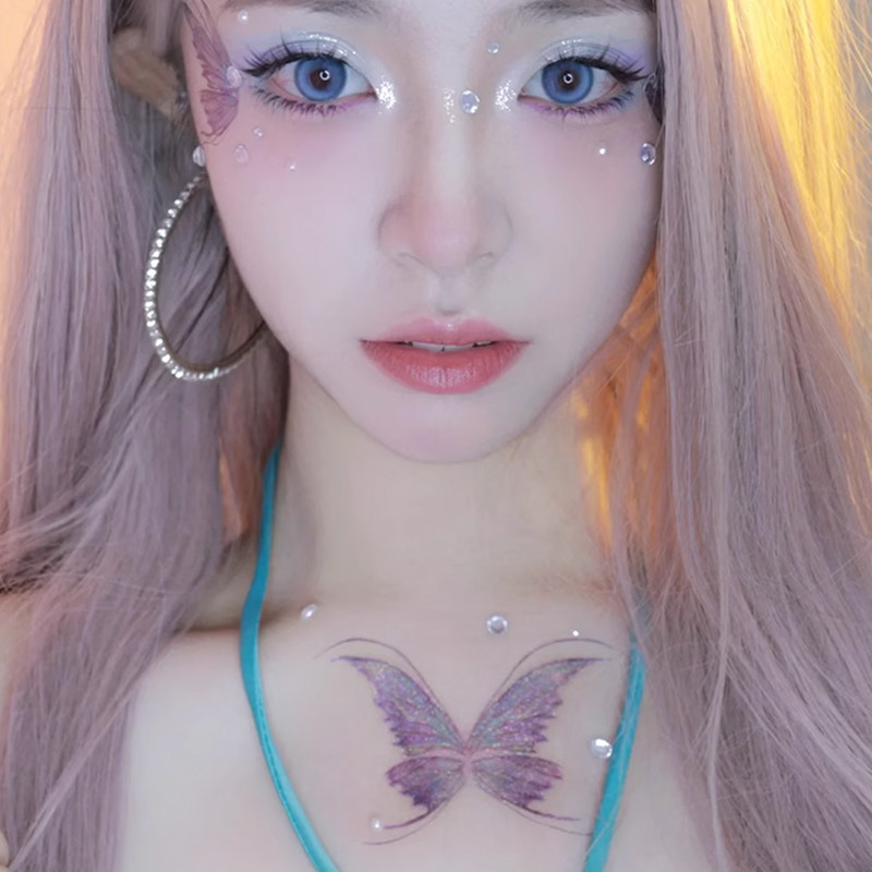 Waterproof Glitter Tattoo Stickers สติ๊กเกอร์ผีเสื้อปีกผีเสื้อแฟนซีสำหรับตกแต่ง.COD