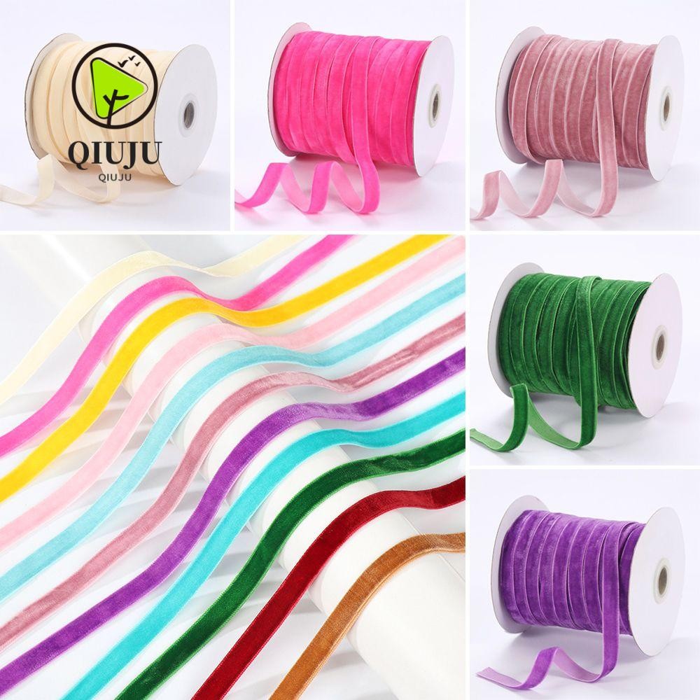 Qiuju ริบบิ้นกํามะหยี่ ขนาด 10 มม. ยาว 50 หลา สําหรับตกแต่งช่อดอกไม้
